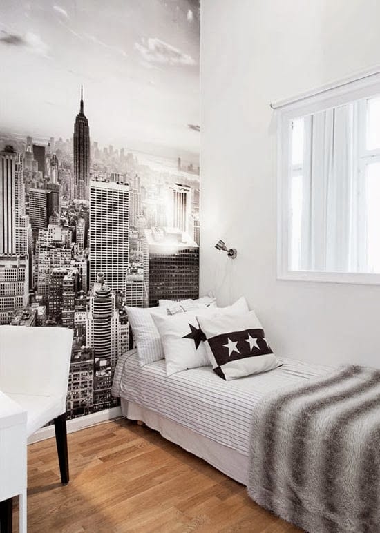 Tienerkamer inspiratie met NY behang